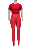 Pink Sexy Solid Patchwork See-through O Neck Short Sleeve Two Pieces