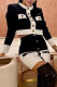 Black Fashion Sweet Plaid Solid Patchwork Buckle Buttons Long Sleeve Two Pieces