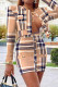 Khaki Fashion Sweet Plaid Solid Patchwork Buckle Buttons Long Sleeve Two Pieces