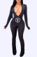 Black Fashion Sexy Letter Fold V Neck Jumpsuits