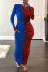Blue Fashion Casual Print Leopard Split Joint O Neck Long Sleeve Dress