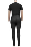 Pink Sexy Solid Patchwork See-through O Neck Short Sleeve Two Pieces
