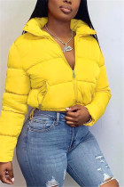 Yellow Fashion Casual Turndown Collar Long Sleeve Regular Sleeve Solid Coats