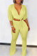 Yellow Fashion Casual Solid Bandage V Neck Short Sleeve Two Pieces