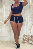 Pink Fashion Casual Solid Patchwork U Neck Short Sleeve Two Pieces