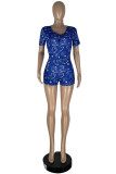 Orange Fashion Casual Print Basic O Neck Skinny Romper