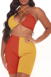 Turquoise Sexy Solid Patchwork Halter Sleeveless Two Pieces