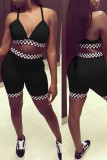 Red Sexy Plaid Print Patchwork Spaghetti Strap Sleeveless Two Pieces