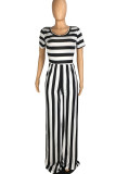 Yellow Casual Striped Print Patchwork O Neck Straight Jumpsuits