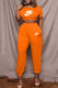 Orange Fashion Casual Print Letter O Neck Short Sleeve Two Pieces