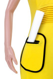 Yellow Casual Sportswear Solid Patchwork Pocket Zipper Regular Rompers