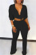 Black Fashion Casual Solid Bandage V Neck Short Sleeve Two Pieces