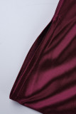 Red Fashion Casual Solid Patchwork V Neck Irregular Dress
