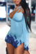 Sky Blue Sexy Print Patchwork Spaghetti Strap Pencil Skirt Dresses