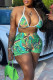 Green Fashion Sexy Print Patchwork Halter Sleeveless Three Pieces