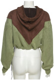 Brown Casual Street Print Patchwork Hooded Collar Tops