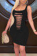 Black Sexy Solid Hollowed Out Patchwork U Neck One Step Skirt Dresses