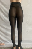 Red Sexy Solid Patchwork See-through High Waist Pencil Solid Color Bottoms