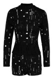 Black Fashion Sexy Solid Ripped Half A Turtleneck Long Sleeve Two Pieces