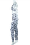 Zebra Fashion Sexy Print Bandage Backless O Neck Sleeveless Two Pieces