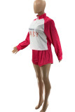 Pink Casual Sportswear Print Leopard Patchwork Zipper Collar Long Sleeve Two Pieces