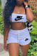 White Fashion Sportswear Print Patchwork Strapless Sleeveless Two Pieces