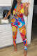 Multicolor Sexy Print Hollowed Out Split Joint Halter Sleeveless Two Pieces