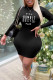 Matte Black Casual Print Patchwork O Neck Pencil Skirt Dresses