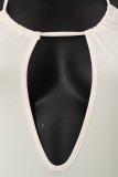 Apricot Sexy Solid Hollowed Out Patchwork See-through Halter Straight Jumpsuits