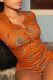 Orange Fashion Casual Print Basic O Neck Skinny Romper