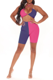 Turquoise Sexy Solid Patchwork Halter Sleeveless Two Pieces