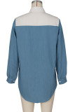 The cowboy blue Casual Print Patchwork Buckle Turndown Collar Shirt Dress Dresses