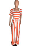 Yellow Casual Striped Print Patchwork O Neck Straight Jumpsuits