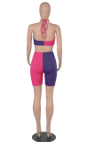 Turquoise Sexy Solid Patchwork Halter Sleeveless Two Pieces