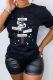 Black Fashion Casual Print Patchwork Letter O Neck T-Shirts