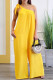 Yellow Fashion Sexy Casual Solid Frenulum One Shoulder Loose Jumpsuits
