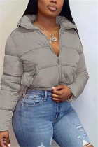 Grey Fashion Casual Turndown Collar Long Sleeve Regular Sleeve Solid Coats