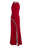 Pink Sexy Elegant Solid Patchwork Without Belt Hot Drill Halter Trumpet Mermaid Dresses