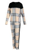 Brown Fashion Casual Print Patchwork O Neck Long Sleeve Two Pieces
