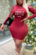 Red White Casual Print Patchwork O Neck Pencil Skirt Dresses