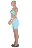 Turquoise Sexy Solid Patchwork Halter Sleeveless Two Pieces