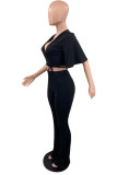 Yellow Fashion Casual Solid Bandage V Neck Short Sleeve Two Pieces
