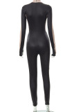 Black Sexy Solid Patchwork Half A Turtleneck Regular Jumpsuits