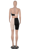 Turquoise Sexy Solid Patchwork Halter Sleeveless Two Pieces
