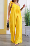 Yellow Fashion Sexy Casual Solid Frenulum One Shoulder Loose Jumpsuits