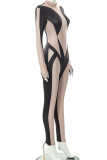 Black Sexy Solid Patchwork Half A Turtleneck Regular Jumpsuits