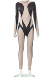 Black Sexy Solid Patchwork Half A Turtleneck Regular Jumpsuits