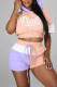 Purple Casual Sportswear Print Patchwork Hooded Collar Short Sleeve Two Pieces