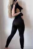 Black Sexy Solid Patchwork Half A Turtleneck Regular Jumpsuits