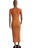 Orange Fashion Sexy Ma'am Print O Neck Pencil Dress Plus Size Dresses